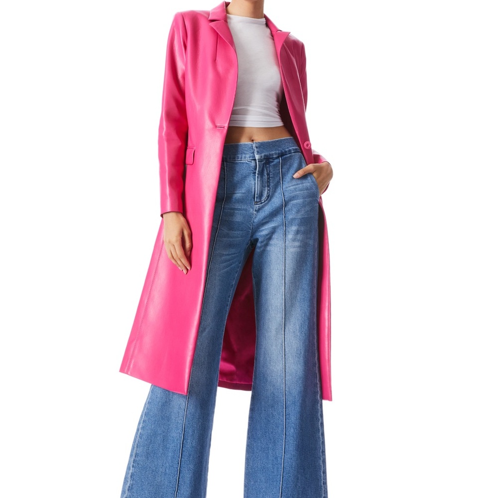 VEGAN LEATHER NOTCH COLLAR LONG BLAZER - Picture 3 of 11